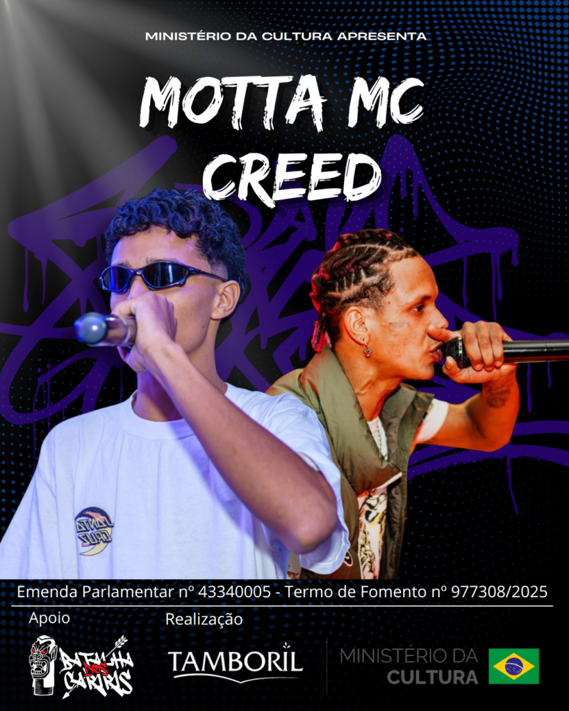 O hip-hop vai tomar conta da Biblioteca Tamboril neste sábado, dia 25 de julho, em uma noite imperdível de muita rima, ritmo e cultura urbana.

A partir das 19h, o palco recebe o peso e a voz de @imottaemici para um show completo e cheio de energia. O MC @creedgangstaboy também marca presença, fazendo a abertura do evento.

Para deixar a noite ainda mais pesada, o evento contará ainda com as participações especiais dos MCs @sants_emici , @lilccastr0 e @alefcoof garantindo um line-up de respeito para os amantes do rap.

Neste sábado, 25 de julho.
A partir das 19h, na Biblioteca Tamboril.

Chame os amigos, encoste na biblioteca e venha fortalecer a cena local!
A entrada é gratuita.