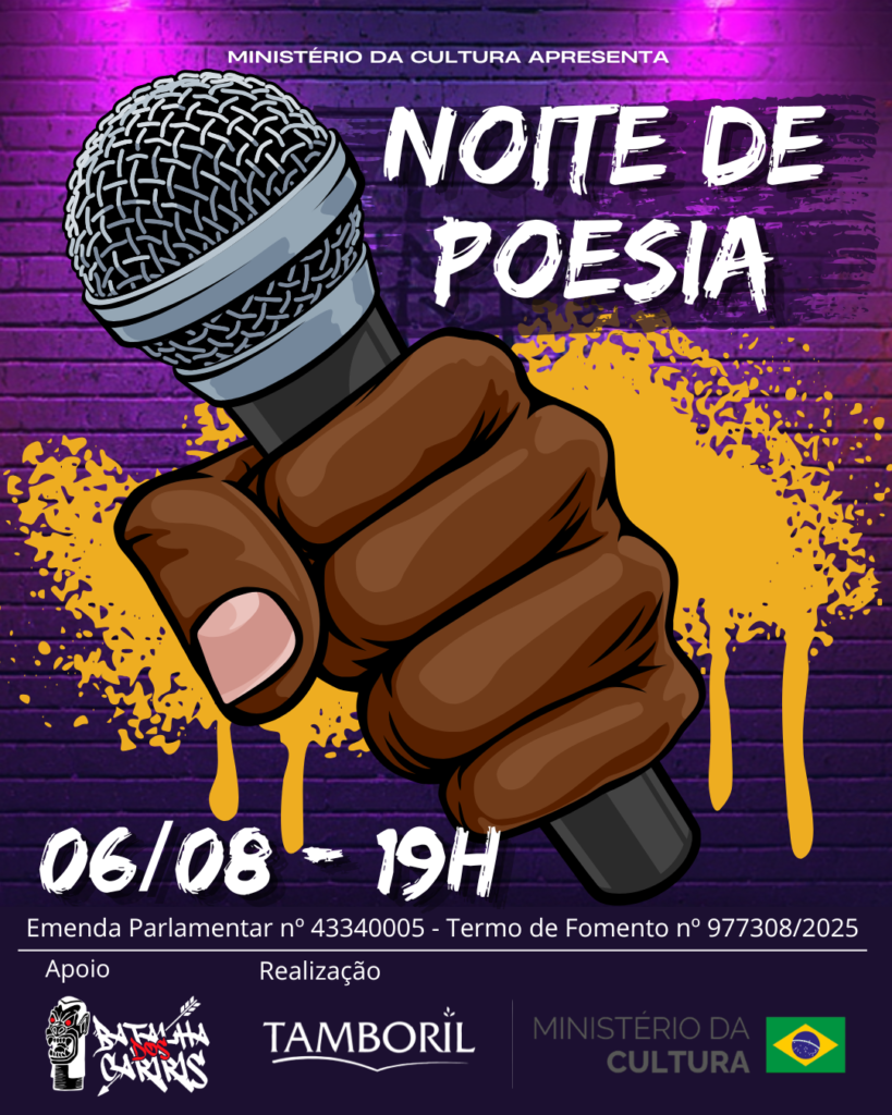 Nessa quinta-feira, teremos uma Noite de Poesia na Biblioteca Tamboril 🎤
O palco é livre para declamações, performances e slam.
Também teremos apresentação dos grupos Fagulhas MC e Sociedade Negra. 🎼🔊
Esperamos você!
✊🏽
Nesta quinta-feira, 06 de agosto, a partir de 19h.
Inscrição pelo link 😎👇🏽https://www.sympla.com.br/evento/noite-de-poesia/3526351
(link na bio)

Entrada gratuita!